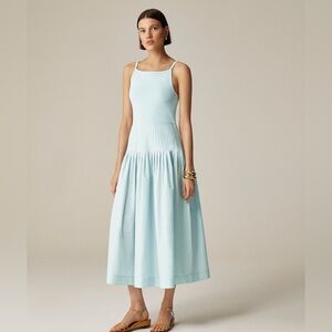 J Crew women’s Pintuck mixy sleeveless dress midi length light blue Size L NWT
